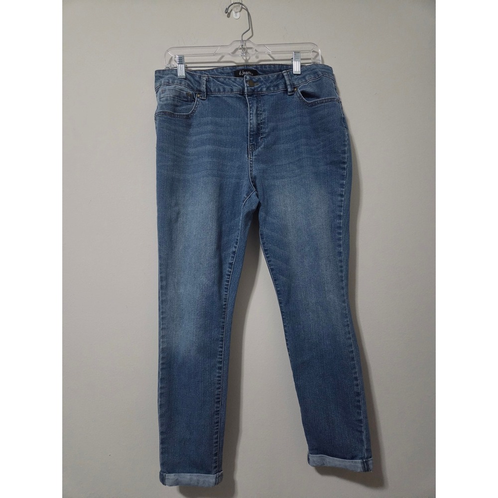 d.jeans Women Medium Wash Blue Skinny Jeans Size 14 Repreve Stretch Cuffed Denim